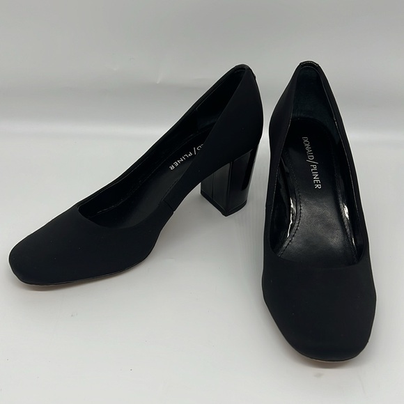 Donald Pliner Parris Solid Black‎ Block Heel Crepe Elastic size 6.5 - Picture 1 of 10